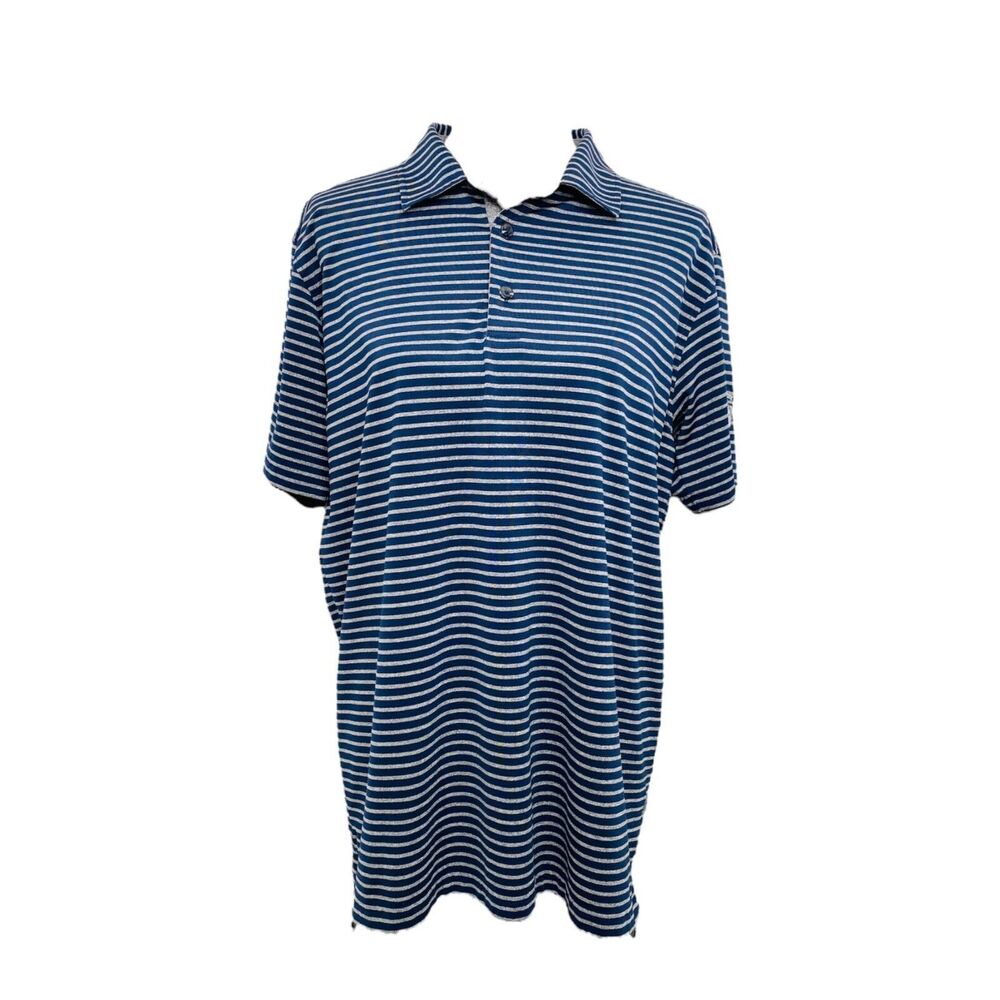 Bobby Jones Men’s Polo Shirt Blue Striped Rule 18 Short Sleeve Size Large